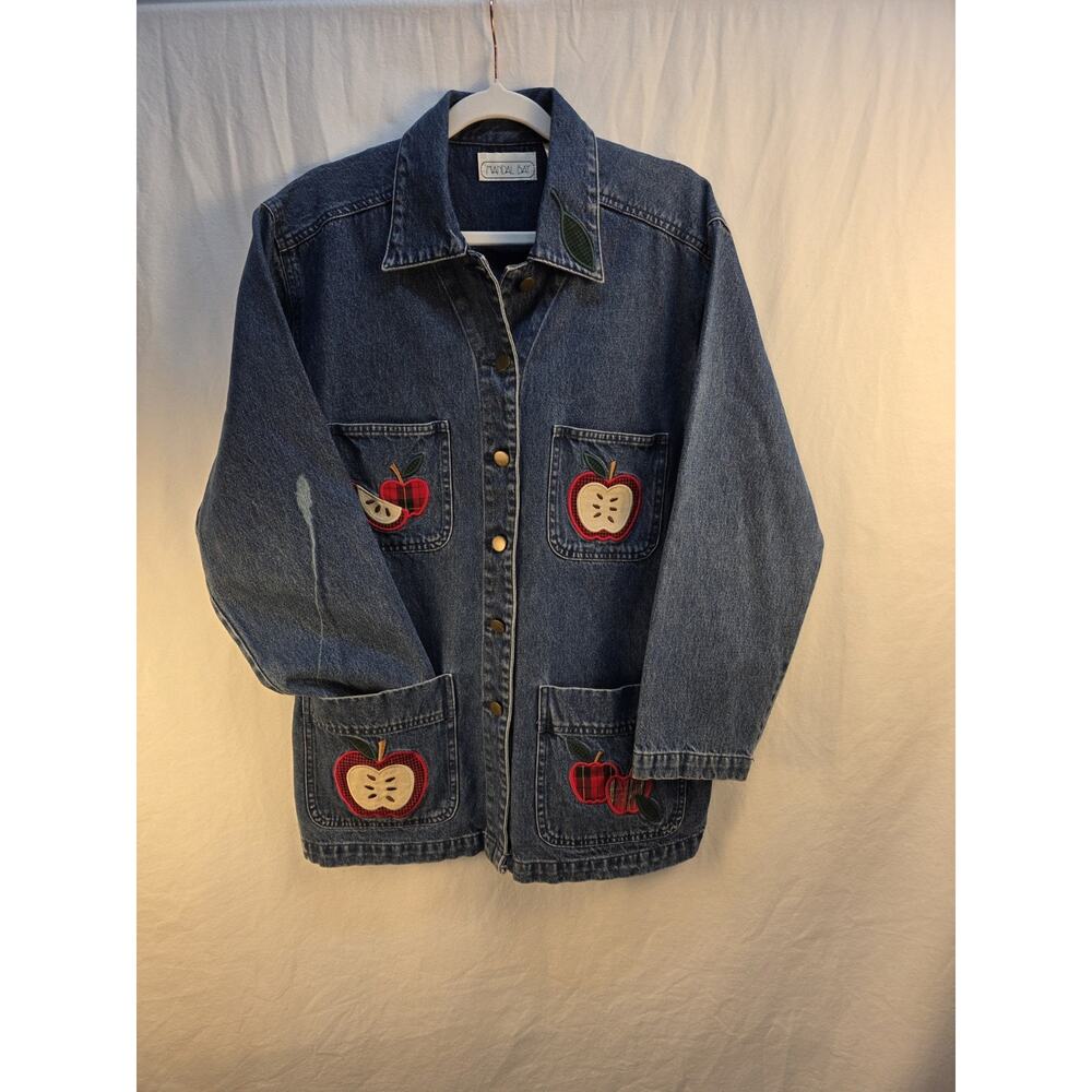 Vintage Mandal Bay Women's Size Medium Apple Embroidered Denim Jacket Cotton 90s - Picture 2 of 16